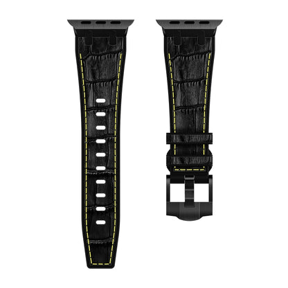 For Apple Watch Series 9 41mm Crocodile Texture Liquid Silicone Watch Band(Black Yellow Black) - Watch Bands by PMC Jewellery | Online Shopping South Africa | PMC Jewellery