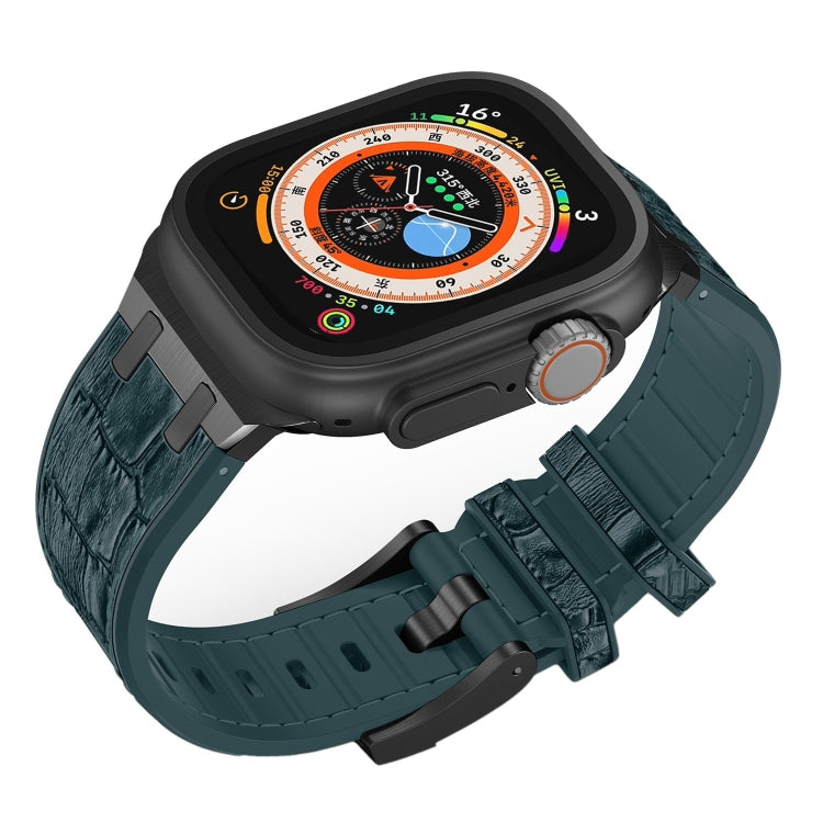 For Apple Watch Series 9 41mm Crocodile Texture Liquid Silicone Watch Band(Black Deep Green) - Watch Bands by PMC Jewellery | Online Shopping South Africa | PMC Jewellery