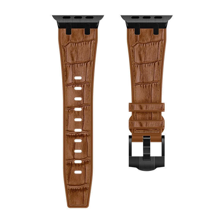 For Apple Watch Series 8 41mm Crocodile Texture Liquid Silicone Watch Band(Black Yellow Brown) - Watch Bands by PMC Jewellery | Online Shopping South Africa | PMC Jewellery