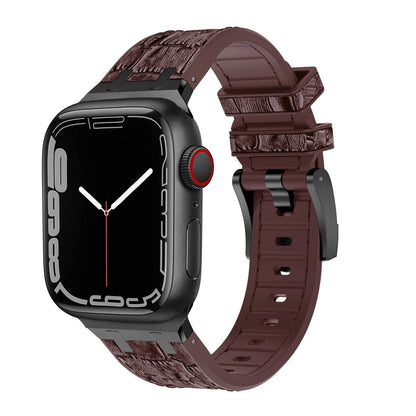 For Apple Watch SE 2022 40mm Crocodile Texture Liquid Silicone Watch Band(Black Dark Brown) - Watch Bands by PMC Jewellery | Online Shopping South Africa | PMC Jewellery