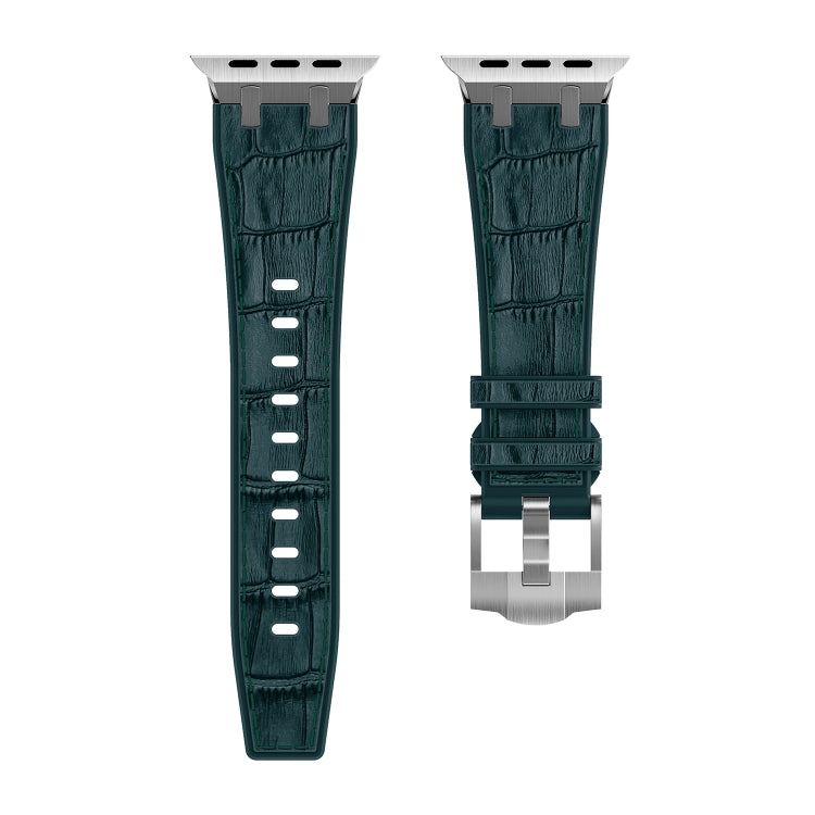 For Apple Watch SE 2022 40mm Crocodile Texture Liquid Silicone Watch Band(Silver Deep Green) - Watch Bands by PMC TechLife | Online Shopping South Africa | PMC TechLife