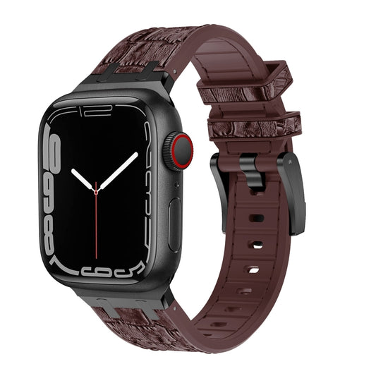 For Apple Watch Series 7 41mm Crocodile Texture Liquid Silicone Watch Band(Black Dark Brown) - Watch Bands by PMC Jewellery | Online Shopping South Africa | PMC Jewellery