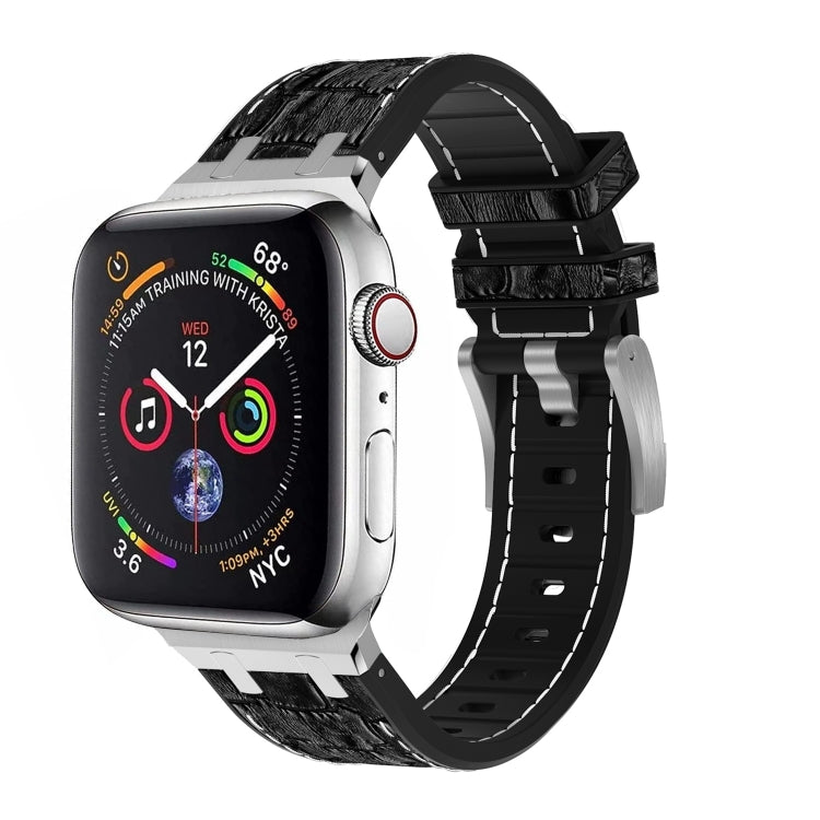 For Apple Watch SE 40mm Crocodile Texture Liquid Silicone Watch Band(Silver White Black) - Watch Bands by PMC TechLife | Online Shopping South Africa | PMC TechLife