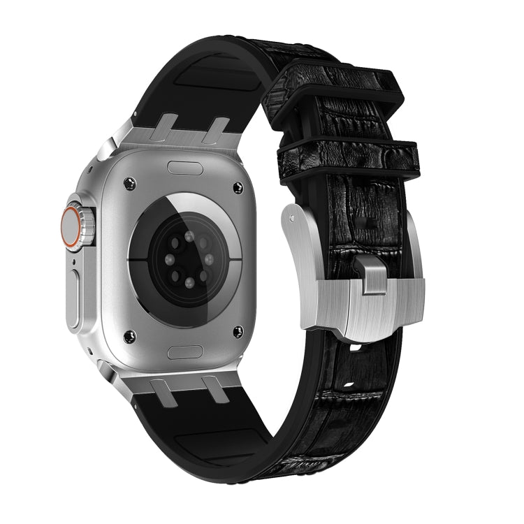For Apple Watch SE 40mm Crocodile Texture Liquid Silicone Watch Band(Silver Black) - Watch Bands by PMC TechLife | Online Shopping South Africa | PMC TechLife
