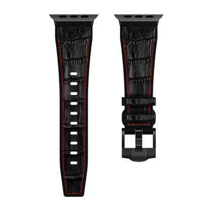 For Apple Watch Series 6 40mm Crocodile Texture Liquid Silicone Watch Band(Black Red Black) - Watch Bands by PMC Jewellery | Online Shopping South Africa | PMC Jewellery