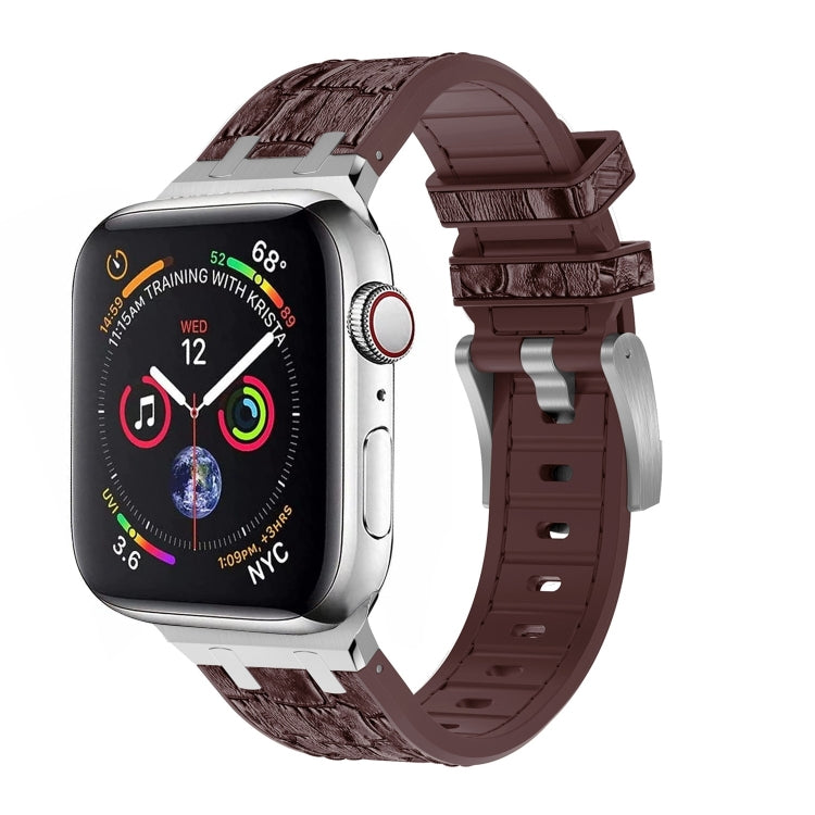 For Apple Watch Series 6 40mm Crocodile Texture Liquid Silicone Watch Band(Silver Dark Brown) - Watch Bands by PMC Jewellery | Online Shopping South Africa | PMC Jewellery