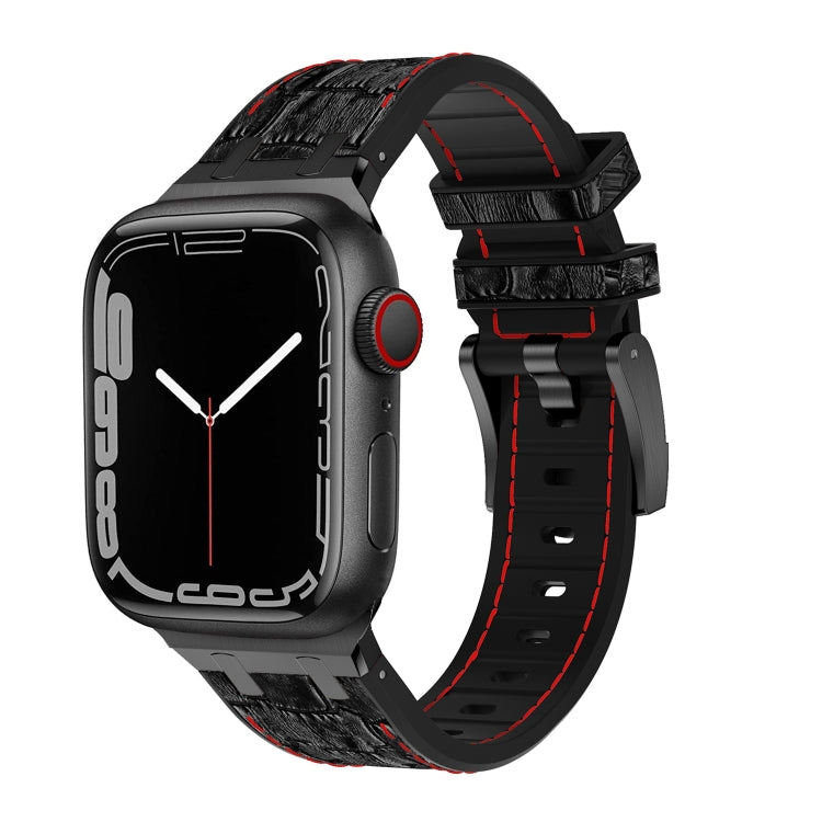 For Apple Watch Series 6 44mm Crocodile Texture Liquid Silicone Watch Band(Black Red Black) - Watch Bands by PMC Jewellery | Online Shopping South Africa | PMC Jewellery