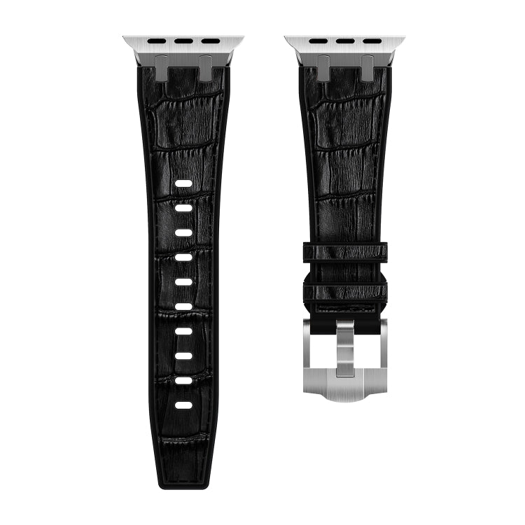 For Apple Watch Series 5 44mm Crocodile Texture Liquid Silicone Watch Band(Silver Black) - Watch Bands by PMC TechLife | Online Shopping South Africa | PMC TechLife