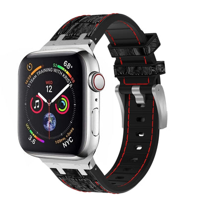 For Apple Watch Series 5 44mm Crocodile Texture Liquid Silicone Watch Band(Silver Red Black) - Watch Bands by PMC Jewellery | Online Shopping South Africa | PMC Jewellery