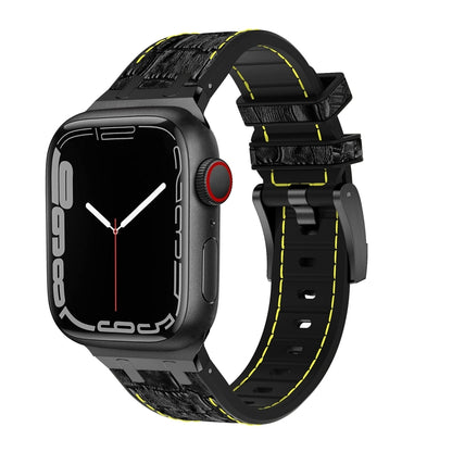 For Apple Watch Series 5 40mm Crocodile Texture Liquid Silicone Watch Band(Black Yellow Black) - Watch Bands by PMC Jewellery | Online Shopping South Africa | PMC Jewellery