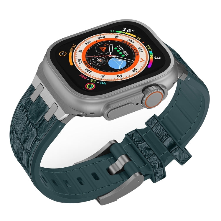 For Apple Watch Series 5 40mm Crocodile Texture Liquid Silicone Watch Band(Silver Deep Green) - Watch Bands by PMC TechLife | Online Shopping South Africa | PMC TechLife