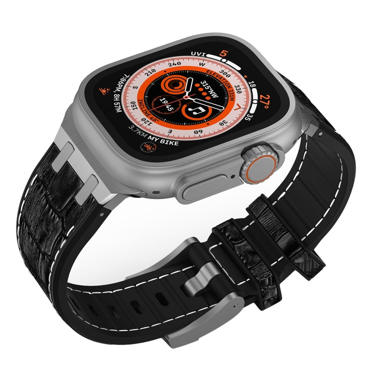 For Apple Watch Series 4 44mm Crocodile Texture Liquid Silicone Watch Band(Silver White Black) - Watch Bands by PMC TechLife | Online Shopping South Africa | PMC TechLife