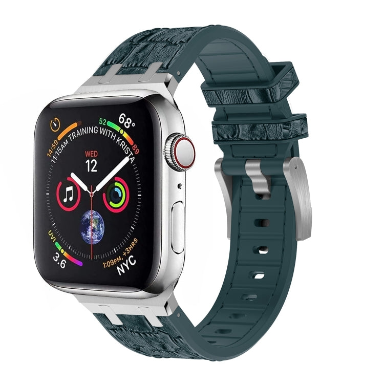 For Apple Watch Series 4 44mm Crocodile Texture Liquid Silicone Watch Band(Silver Deep Green) - Watch Bands by PMC TechLife | Online Shopping South Africa | PMC TechLife