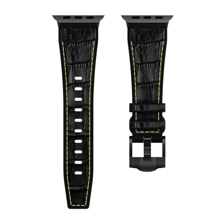 For Apple Watch Series 4 40mm Crocodile Texture Liquid Silicone Watch Band(Black Yellow Black) - Watch Bands by PMC Jewellery | Online Shopping South Africa | PMC Jewellery