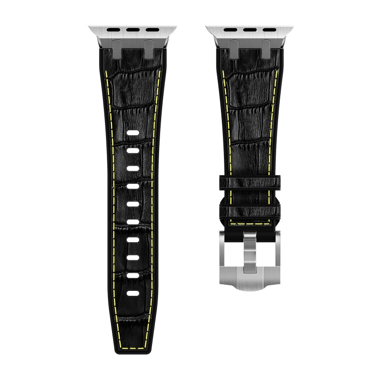 For Apple Watch Series 3 42mm Crocodile Texture Liquid Silicone Watch Band(Silver Yellow Black) - Watch Bands by PMC Jewellery | Online Shopping South Africa | PMC Jewellery