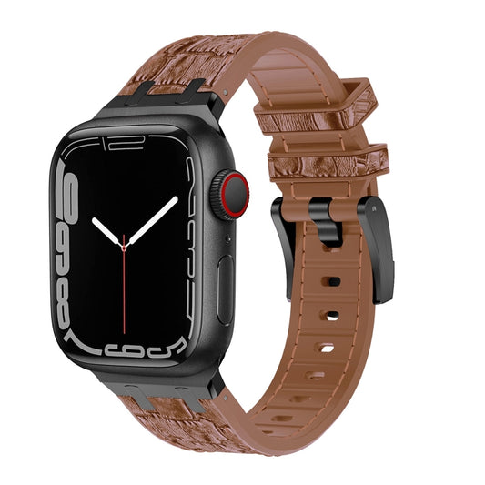 For Apple Watch 42mm Crocodile Texture Liquid Silicone Watch Band(Black Yellow Brown) - Watch Bands by PMC Jewellery | Online Shopping South Africa | PMC Jewellery