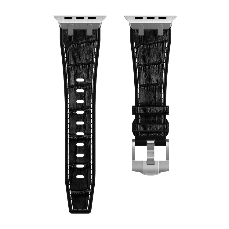 For Apple Watch 42mm Crocodile Texture Liquid Silicone Watch Band(Silver White Black) - Watch Bands by PMC TechLife | Online Shopping South Africa | PMC TechLife