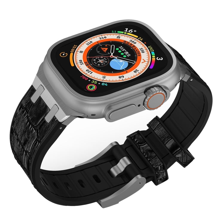 For Apple Watch 42mm Crocodile Texture Liquid Silicone Watch Band(Silver Black) - Watch Bands by PMC TechLife | Online Shopping South Africa | PMC TechLife