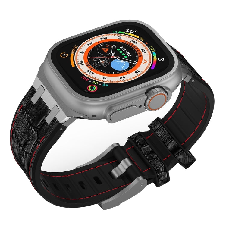 For Apple Watch 42mm Crocodile Texture Liquid Silicone Watch Band(Silver Red Black) - Watch Bands by PMC TechLife | Online Shopping South Africa | PMC TechLife