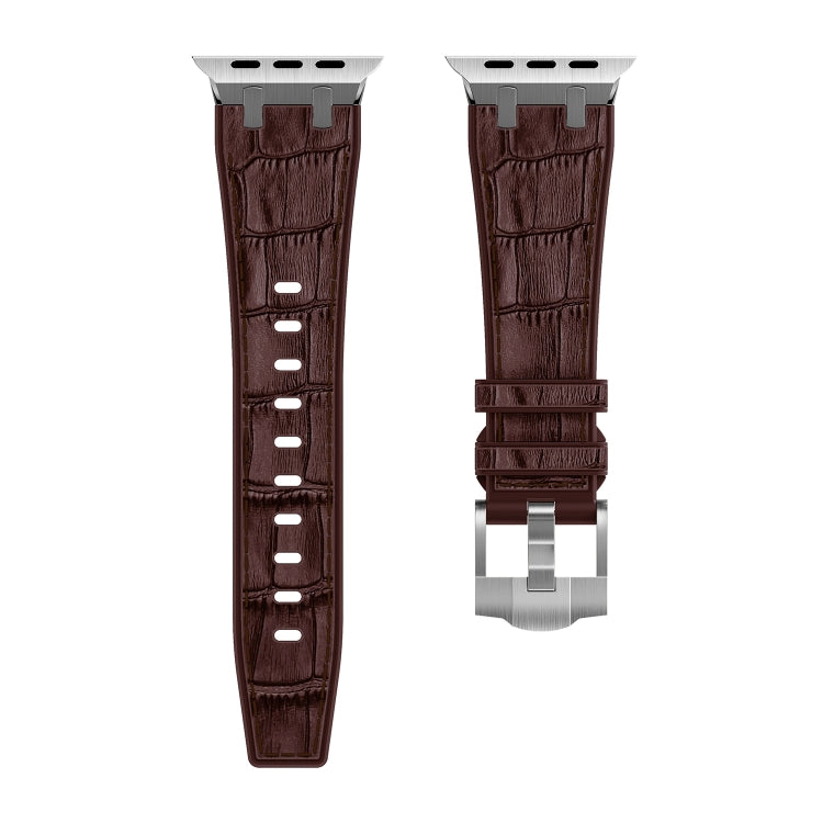 For Apple Watch 42mm Crocodile Texture Liquid Silicone Watch Band(Silver Dark Brown) - free shipping - PMC TechLife - Order now!