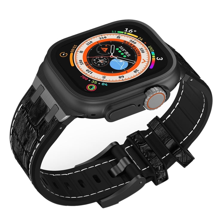 For Apple Watch 38mm Crocodile Texture Liquid Silicone Watch Band(Black White Black) - Watch Bands by PMC TechLife | Online Shopping South Africa | PMC TechLife