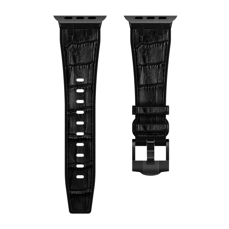 For Apple Watch 38mm Crocodile Texture Liquid Silicone Watch Band(Black Black) - Watch Bands by PMC TechLife | Online Shopping South Africa | PMC TechLife