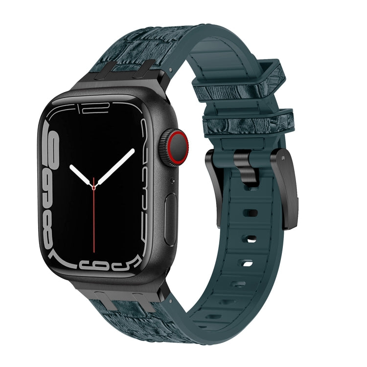 For Apple Watch 38mm Crocodile Texture Liquid Silicone Watch Band(Black Deep Green) - free shipping - PMC TechLife - Order now!