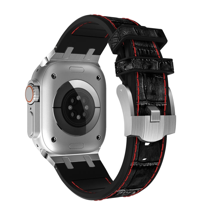 For Apple Watch 38mm Crocodile Texture Liquid Silicone Watch Band(Silver Red Black) - Watch Bands by PMC TechLife | Online Shopping South Africa | PMC TechLife