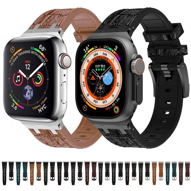 For Apple Watch 38mm Crocodile Texture Liquid Silicone Watch Band(Black White Black) - Watch Bands by PMC TechLife | Online Shopping South Africa | PMC TechLife