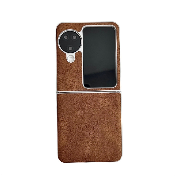 For OPPO Find N3 Flip Skin Feel Leather Texture Pearlescent Paint Shockproof Phone Case(Brown) - Find N3 Flip Cases by PMC Jewellery | Online Shopping South Africa | PMC Jewellery