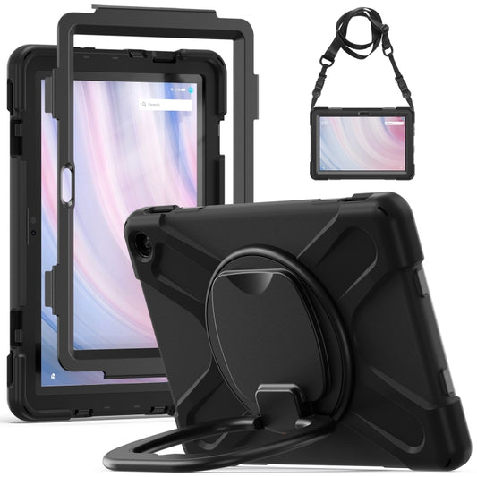 For Amazon Kindle Fire HD10 2023 Silicone Hybrid PC Tablet Case with Holder & Shoulder Strap(Black) - Amazon by PMC Jewellery | Online Shopping South Africa | PMC Jewellery | Buy Now Pay Later Mobicred