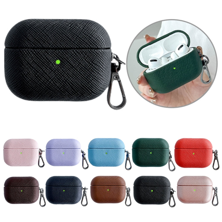 For AirPods Pro 2 Cross Texture PU Leather Bluetooth Earphone Protective Case(Dark Brown) - For AirPods Pro 2 by PMC Jewellery | Online Shopping South Africa | PMC Jewellery | Buy Now Pay Later Mobicred