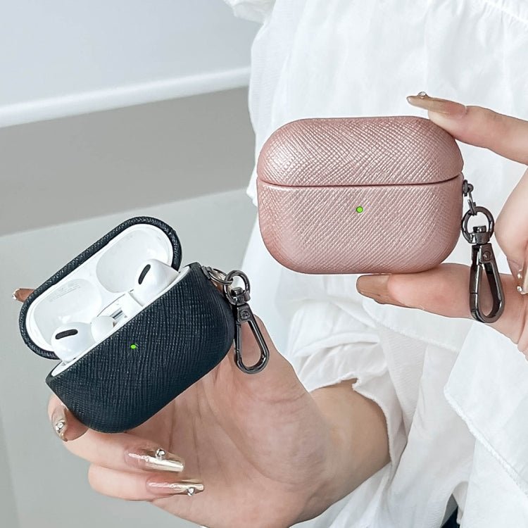 For AirPods Pro Cross Texture PU Leather Bluetooth Earphone Protective Case(Black) - For AirPods Pro by PMC Jewellery | Online Shopping South Africa | PMC Jewellery | Buy Now Pay Later Mobicred