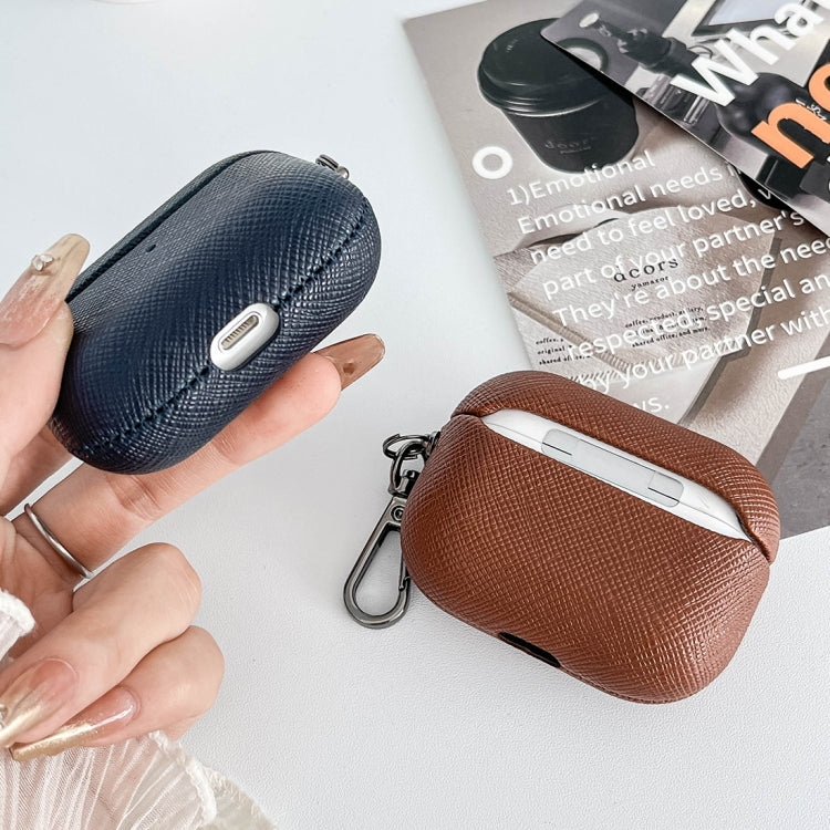 For AirPods Pro 2 Cross Texture PU Leather Bluetooth Earphone Protective Case(Dark Brown) - For AirPods Pro 2 by PMC Jewellery | Online Shopping South Africa | PMC Jewellery | Buy Now Pay Later Mobicred
