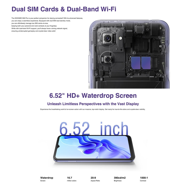 [HK Warehouse] DOOGEE N50 Pro, 8GB+256GB, Side Fingerprint, 6.52 inch Android 13 Spreadtrum T606 Octa Core 1.6GHz, Network: 4G, OTG(Purple) - DOOGEE by DOOGEE | Online Shopping South Africa | PMC Jewellery