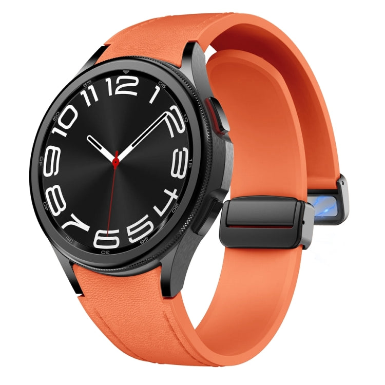 For Samsung Galaxy Watch 6 Magnetic Black Buckle Leather Silicone Watch Band(Orange) - Watch Bands by PMC Jewellery | Online Shopping South Africa | PMC Jewellery