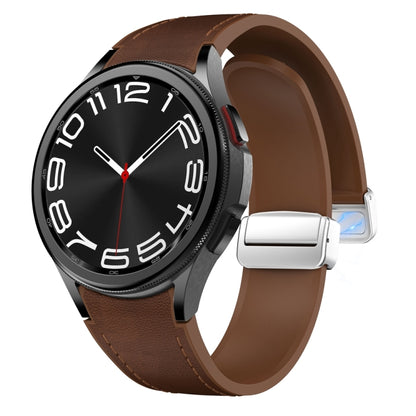 For Samsung Galaxy Watch 6 Magnetic Silver Buckle Leather Silicone Watch Band(Dark Brown) - Watch Bands by PMC Jewellery | Online Shopping South Africa | PMC Jewellery