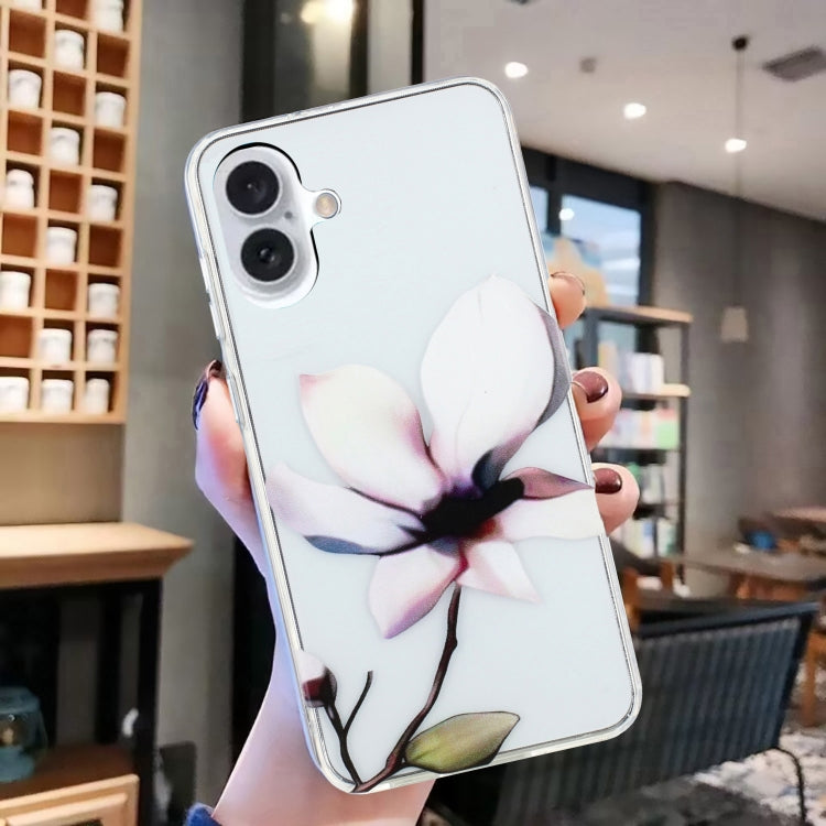 For iPhone 16 Plus Colorful Painting Pattern TPU Phone Case(White Flowers) - iPhone 16 Plus Cases by PMC Jewellery | Online Shopping South Africa | PMC Jewellery | Buy Now Pay Later Mobicred