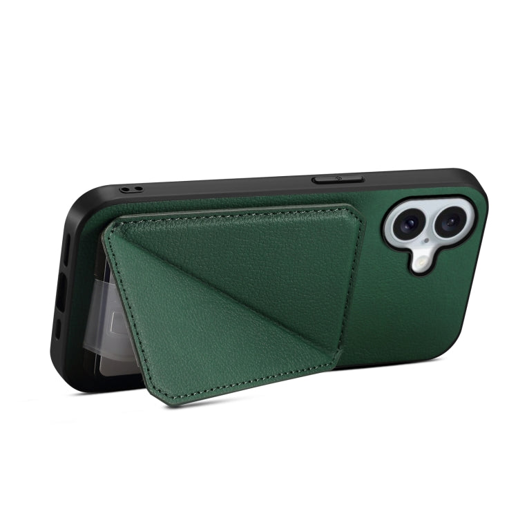 For iPhone 16 D04 Calf Texture Dual Card Slot Holder Phone Case(Green) - iPhone 16 Cases by PMC Jewellery | Online Shopping South Africa | PMC Jewellery | Buy Now Pay Later Mobicred