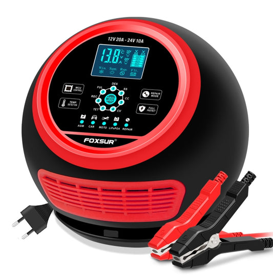 FOXSUR 20A 12V 24V Car / Motorcycle Smart Battery Charger, Plug Type:EU Plug(Red) - Battery Charger by FOXSUR | Online Shopping South Africa | PMC Jewellery | Buy Now Pay Later Mobicred