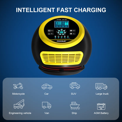 FOXSUR 20A 12V 24V Car / Motorcycle Smart Battery Charger, Plug Type:US Plug(Yellow) - Battery Charger by FOXSUR | Online Shopping South Africa | PMC Jewellery | Buy Now Pay Later Mobicred