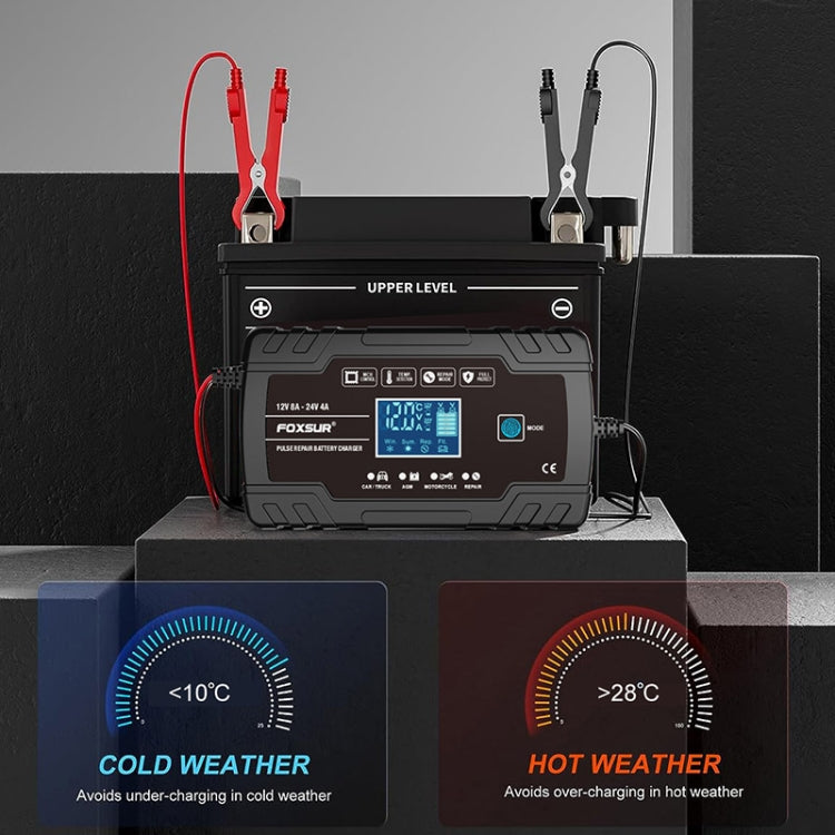 FOXSUR 8A 12V 24V Car / Motorcycle Smart Battery Charger, Plug Type:US Plug(Black) - Battery Charger by FOXSUR | Online Shopping South Africa | PMC TechLife | Buy Now Pay Later Mobicred