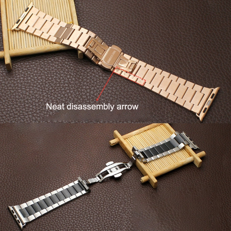 For Apple Watch Series 5 40mm Three-bead Butterfly Buckle Metal Watch Band(Rose Gold) - Watch Bands by PMC Jewellery | Online Shopping South Africa | PMC Jewellery