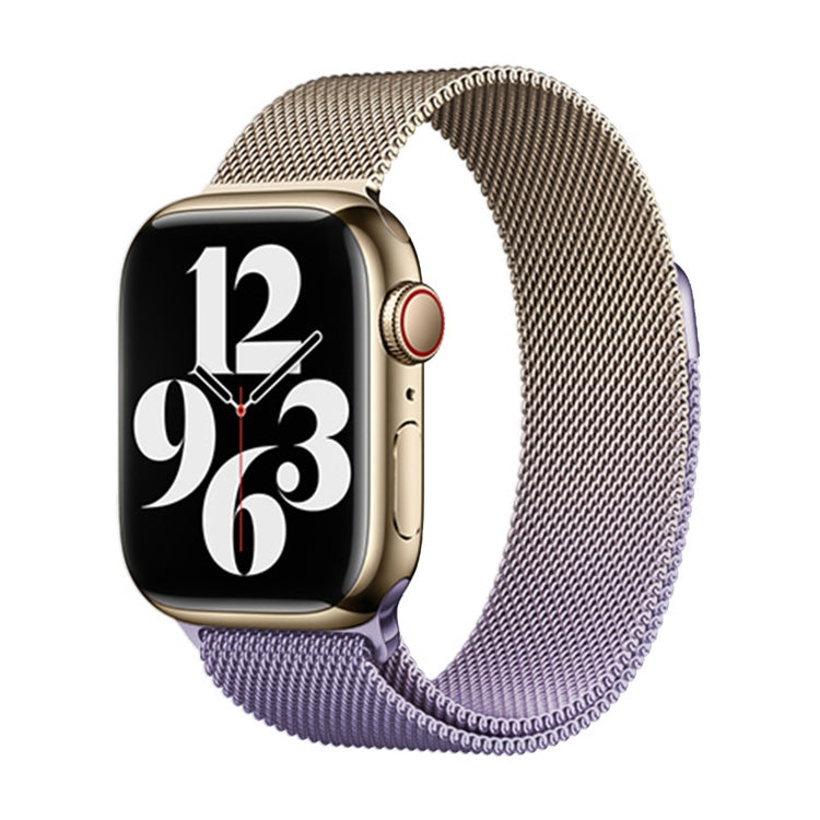 For Apple Watch Series 7 45mm Milan Gradient Loop Magnetic Buckle Watch Band(Gold Lavender) - Watch Bands by PMC Jewellery | Online Shopping South Africa | PMC Jewellery