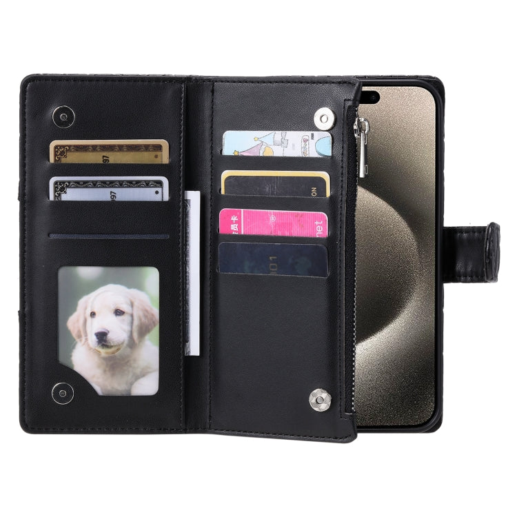 For iPhone 16 Pro Glitter Lattice Zipper Wallet Leather Phone Case(Black) - iPhone 16 Pro Cases by PMC TechLife | Online Shopping South Africa | PMC TechLife | Buy Now Pay Later Mobicred