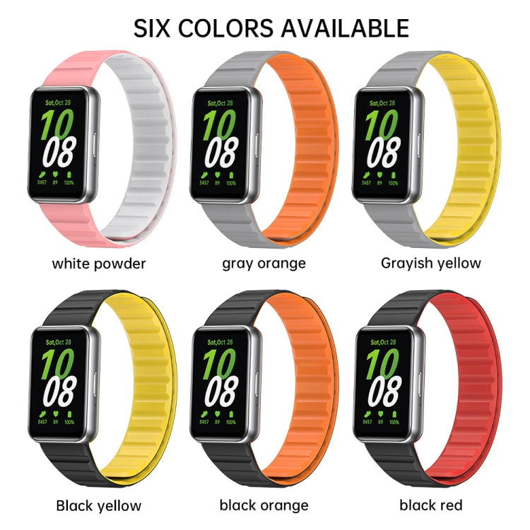 For Samsung Galaxy Fit 3 Two Color Magnetic Silicone Watch Band(Black Orange) - Watch Bands by PMC Jewellery | Online Shopping South Africa | PMC Jewellery