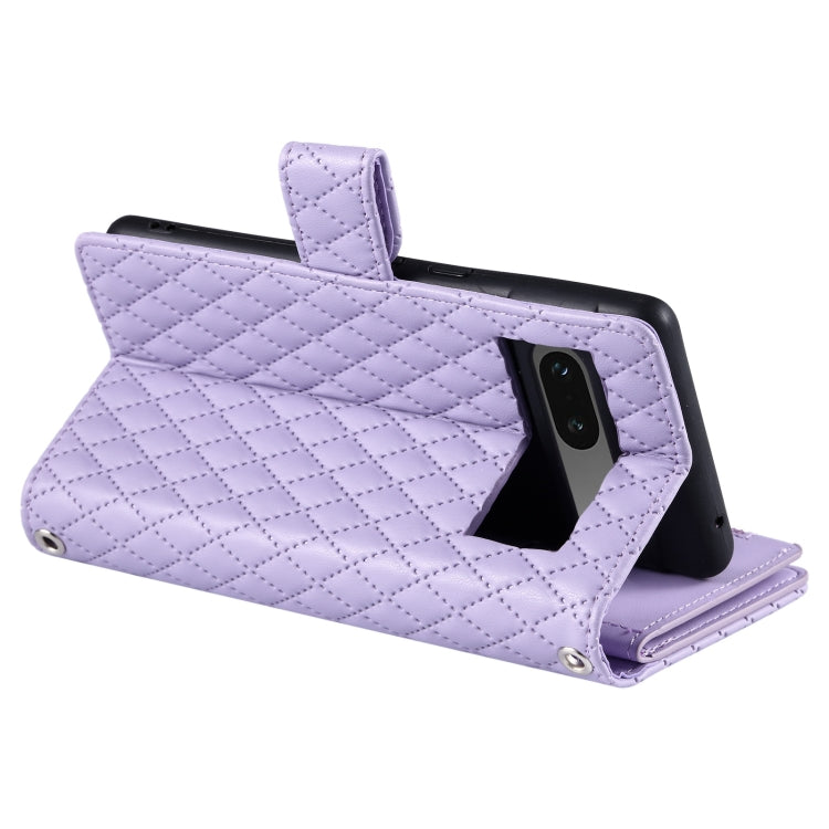 For Google Pixel 7 5G Glitter Lattice Zipper Wallet Leather Phone Case(Purple) - Google Cases by PMC Jewellery | Online Shopping South Africa | PMC Jewellery | Buy Now Pay Later Mobicred