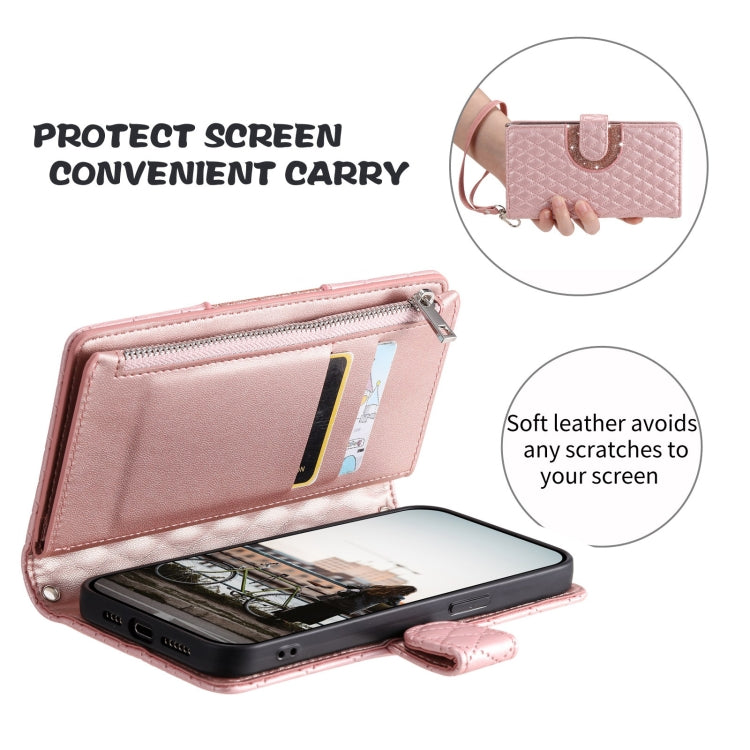 For Google Pixel 7 5G Glitter Lattice Zipper Wallet Leather Phone Case(Rose Gold) - Google Cases by PMC TechLife | Online Shopping South Africa | PMC TechLife | Buy Now Pay Later Mobicred