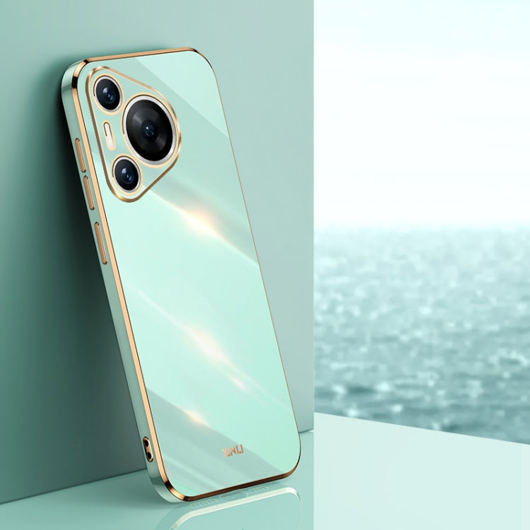 For Huawei Pura 70 XINLI Straight 6D Plating Gold Edge TPU Phone Case(Mint Green) - Huawei Cases by XINLI | Online Shopping South Africa | PMC Jewellery | Buy Now Pay Later Mobicred