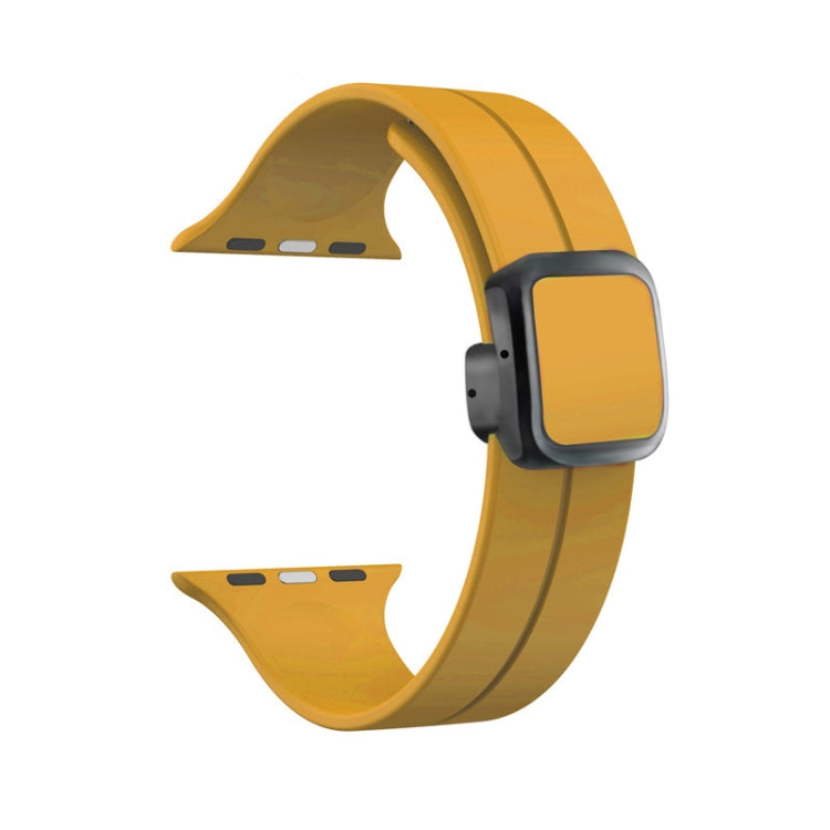 For Apple Watch SE 2022 40mm Magnetic Square Buckle Silicone Watch Band(Yellow) - Watch Bands by PMC Jewellery | Online Shopping South Africa | PMC Jewellery